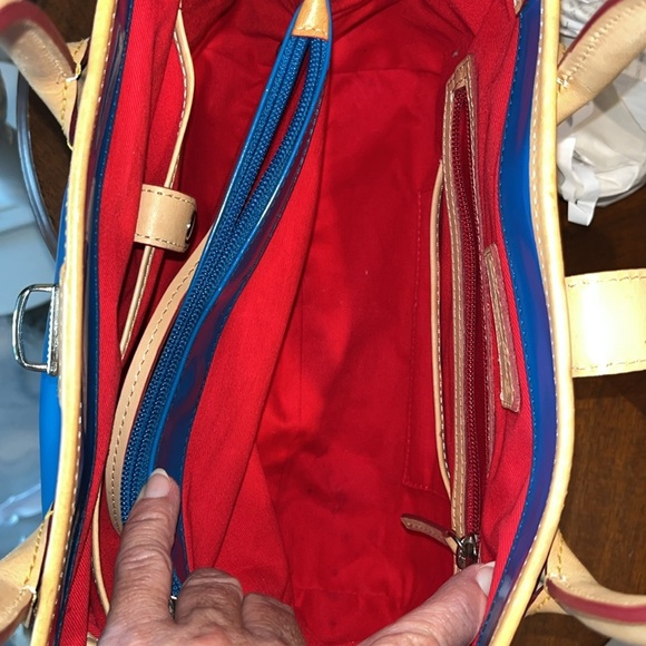 Dooney & Bourke Satchel Royal blue coated canvas/ tan leather trim Like New - Picture 15 of 16